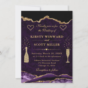 Purple and Gold Glitter Agate Wedding Invitation