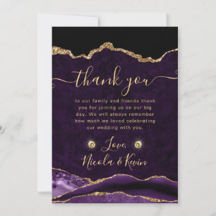 Purple and Gold Glitter Agate Wedding Thank You Card