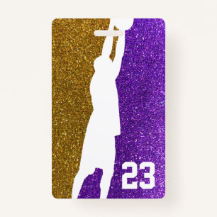 Purple and Gold Glitter Basketball Team Jersey ID Badge