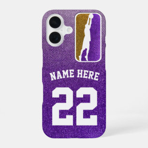 Purple and Gold Glitter Basketball Team Jersey iPhone 16 Case