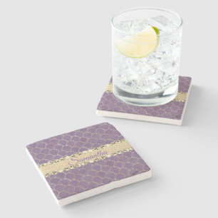 Purple and Gold Glitter Bling Personalised Stone Coaster