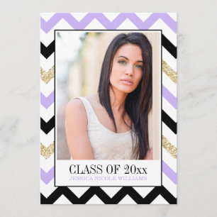 Purple and Gold Glitter Chevron   Graduation Invitation