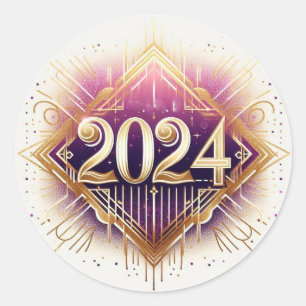 Purple and Gold Glitter Class of 2024 Classic Round Sticker