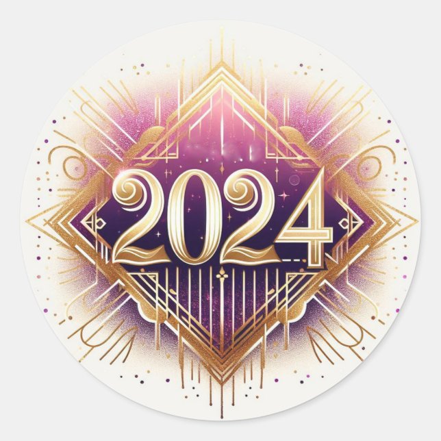 Purple and Gold Glitter Class of 2024 Classic Round Sticker (Front)