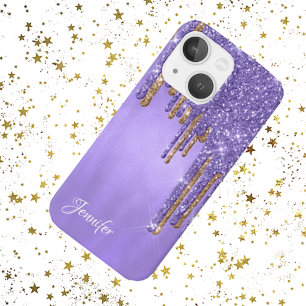 Purple and Gold Glitter Drips iPhone 13 Pro Case
