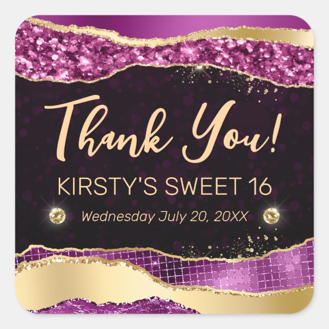 Purple and Gold Glitter Glam Tears Sweet Sixteen Square Sticker (Front)