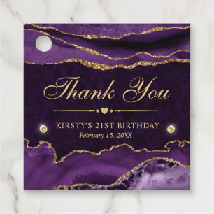 Purple and Gold Glitter Marble Agate Birthday Favour Tags