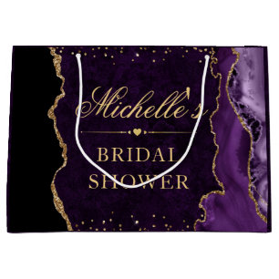 Purple and Gold Glitter Marble Agate Bridal Shower Large Gift Bag