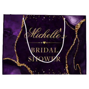 Purple and Gold Glitter Marble Agate Bridal Shower Large Gift Bag