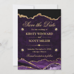 Purple and Gold Glitter Marble Agate Save the Date
