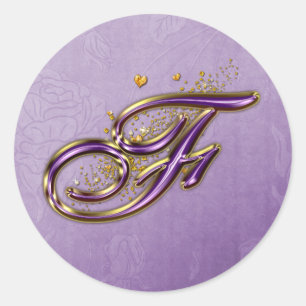 Purple and Gold Glitter Monogram F Sticker