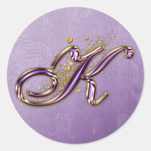 Purple and Gold Glitter Monogram K Sticker