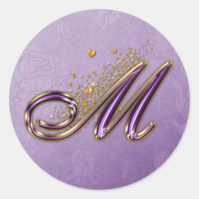 Purple and Gold Glitter Monogram M Sticker (Front)