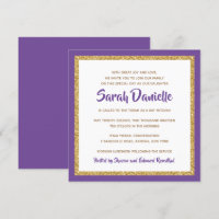 Purple and Gold Glitter Square Bat Mitzvah