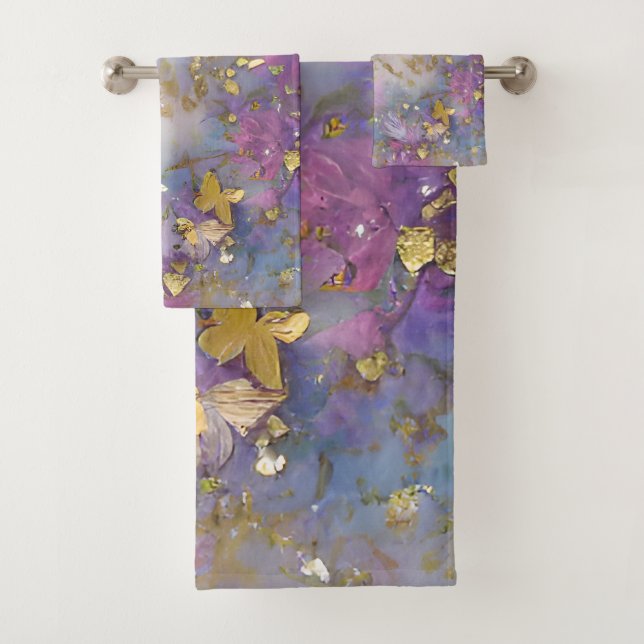 Purple and Gold Glitter Storm Fantasy Bath Towel Set (Insitu)