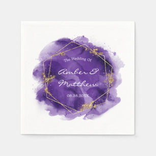 Purple and Gold Glitter Watercolor Wedding Napkin