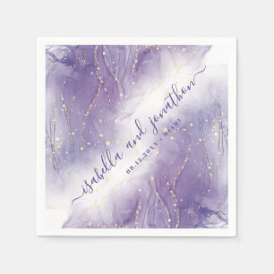 Purple and Gold Glitter Watercolor Wedding Napkins