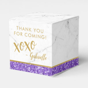 Purple and Gold Glitter xoxo Fun Modern Marble Favour Box