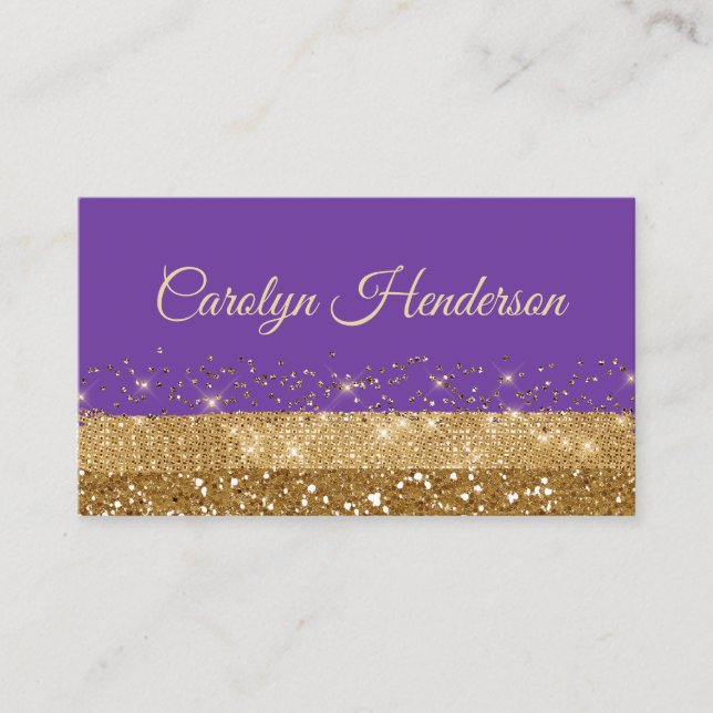 Purple and Gold Glittery Business Card (Front)