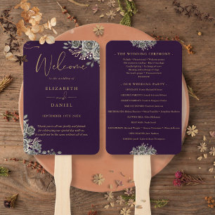 Purple And Gold Gothic Floral Wedding Program Hand Fan