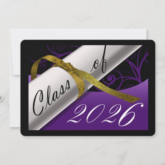 Purple and Gold Graduation Announcement (Front)