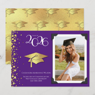 Purple and Gold Graduation Announcement with Photo