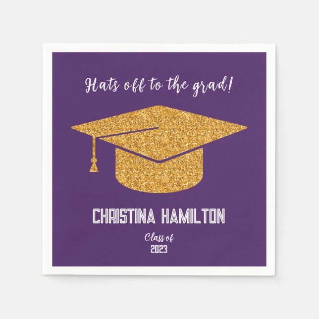 Purple and Gold Graduation Cap Napkin (Front)