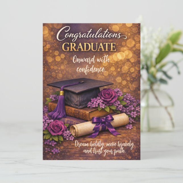 Purple and Gold Graduation Card  (Standing Front)