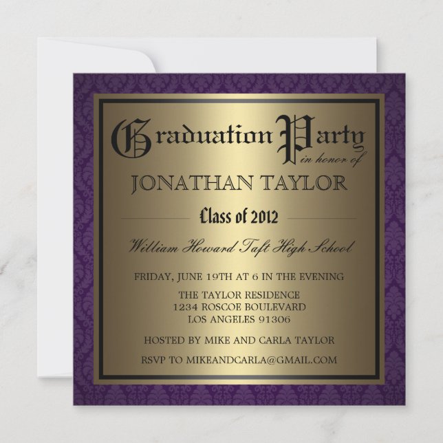 Purple and Gold Graduation Invitation (Front)