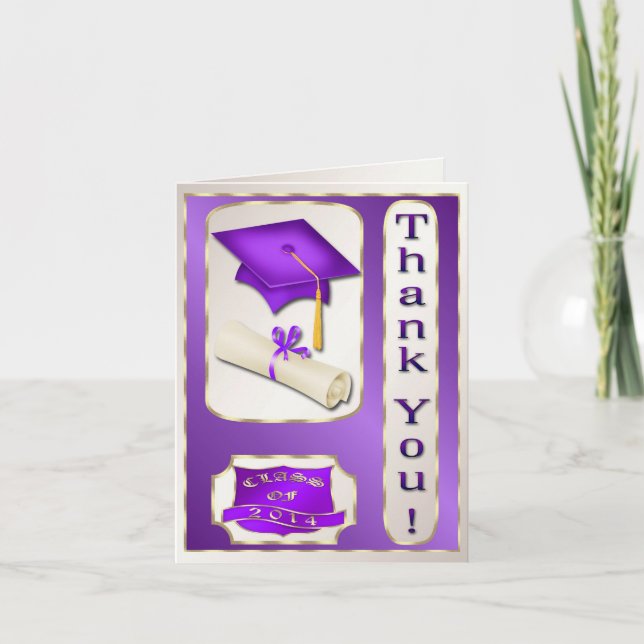 Purple and Gold Graduation Thank You card (Front)