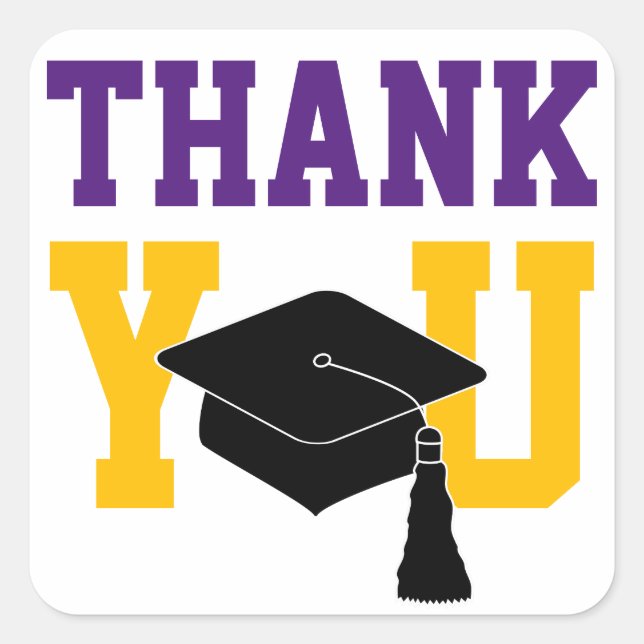 Purple and Gold Graduation Thank You Square Sticker (Front)