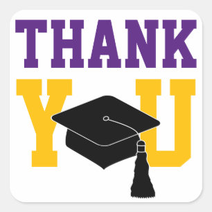 Purple and Gold Graduation Thank You Square Sticker