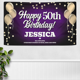 Purple and Gold Happy Birthday Banner