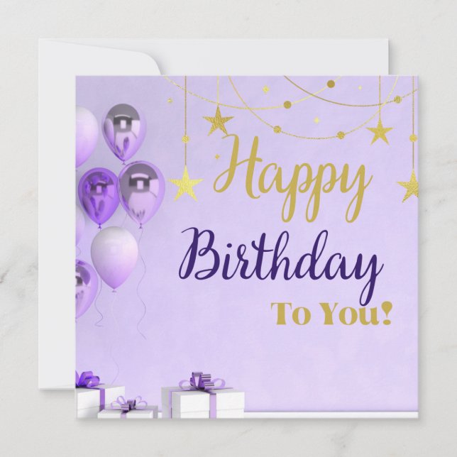 Purple and Gold Happy Birthday Card Design (Front)
