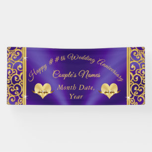 Purple and Gold Happy Wedding Anniversary Banners