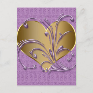 Purple And Gold Heart Postcard