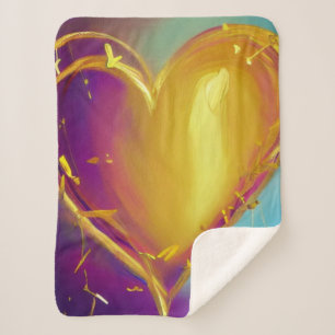 Purple and Gold Heart Sherpa Blanket