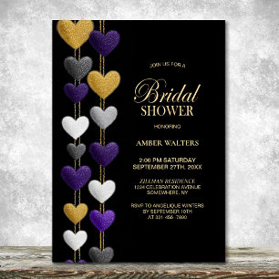 Purple and Gold Hearts Bridal Shower Invitation