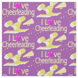 PURPLE AND GOLD I LOVE CHEERLEADING FABRIC