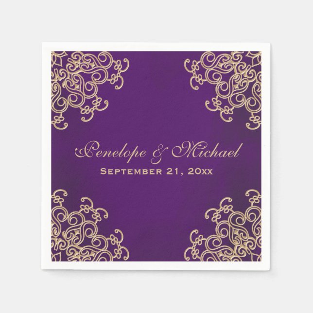 Purple and Gold Indian Style Wedding Napkin (Front)
