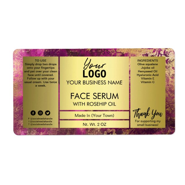Purple And Gold Ink Design Face Serum (Front)