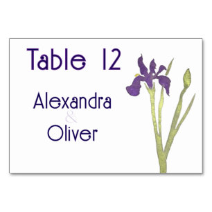 Purple and Gold Iris Watercolor Wedding Table Number