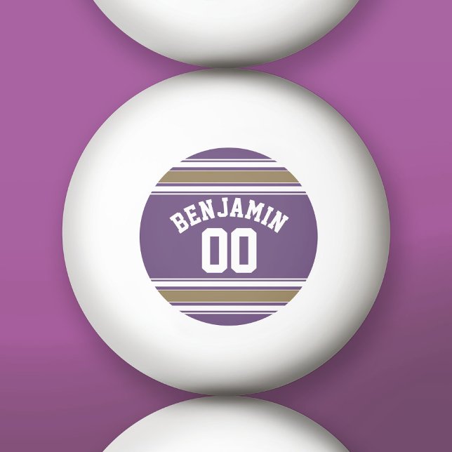 Purple and Gold Jersey Stripes Custom Name Number Ping Pong Ball (Custom Ping Pong Balls)