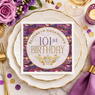 Purple and Gold Jewelled Strata 101st Birthday Napkin