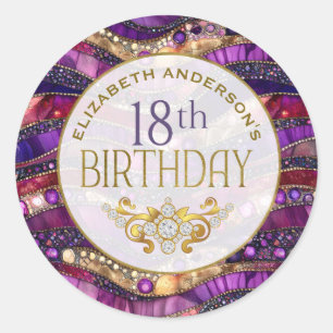 Purple and Gold Jewelled Strata 18th Birthday Classic Round Sticker