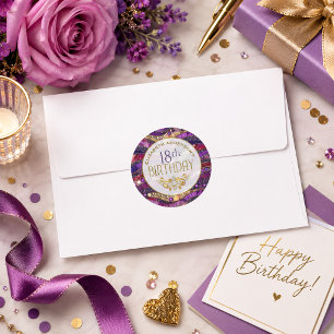 Purple and Gold Jewelled Strata 18th Birthday Classic Round Sticker