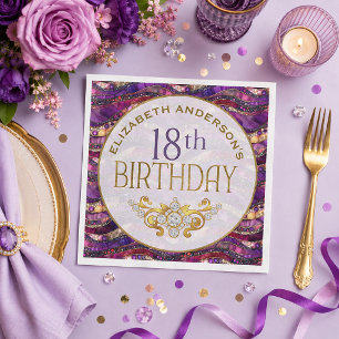 Purple and Gold Jewelled Strata 18th Birthday Napkin
