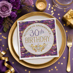 Purple and Gold Jewelled Strata 30th Birthday Napkin