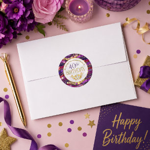 Purple and Gold Jewelled Strata 40th Birthday Classic Round Sticker
