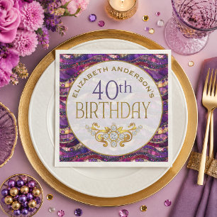 Purple and Gold Jewelled Strata 40th Birthday Napkin
